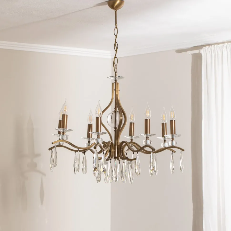 Kroonluchter Elizabeth Ø80cm metaal/kristal 8flg. antiek goud