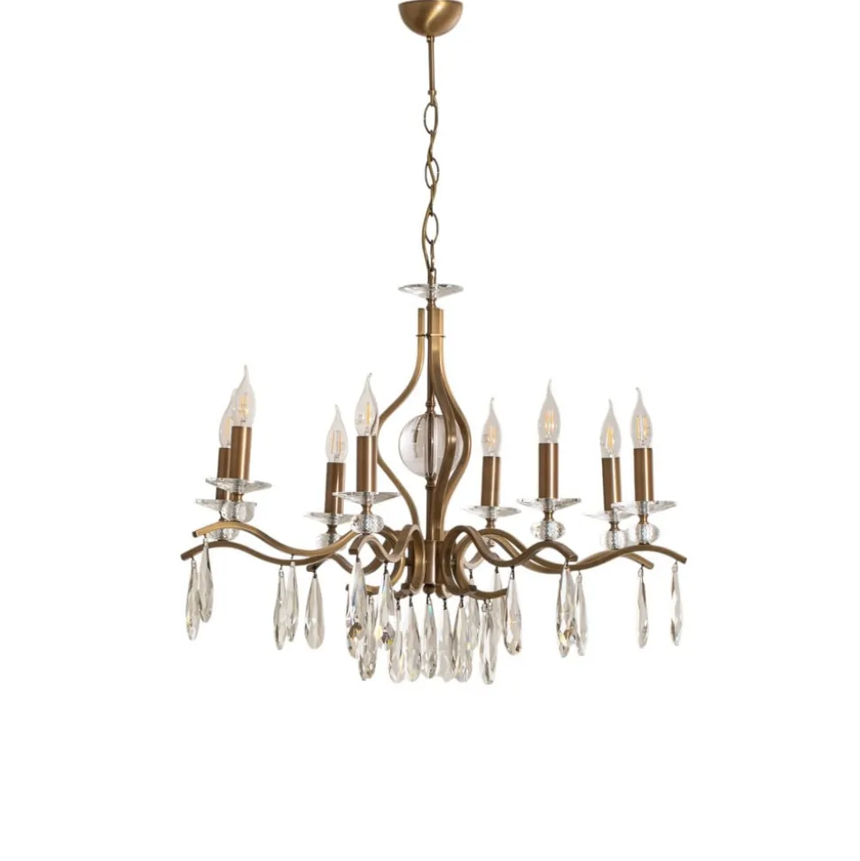 Kroonluchter Elizabeth Ø80cm metaal/kristal 8flg. antiek goud