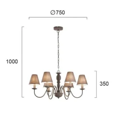 Kroonluchter Fatima, grijs, 6-lamps