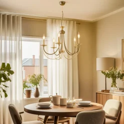 Kroonluchter Ferra, antiek messing, 5-lamps