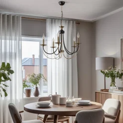 Kroonluchter Ferra, antiek messing, 5-lamps