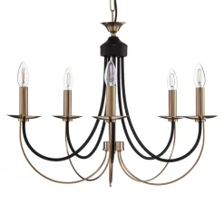 Kroonluchter Ferra, antiek messing, 5-lamps