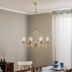 Kroonluchter FILO 8-lichts, wit-antiek