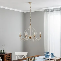 Kroonluchter FILO 8-lichts, wit-antiek