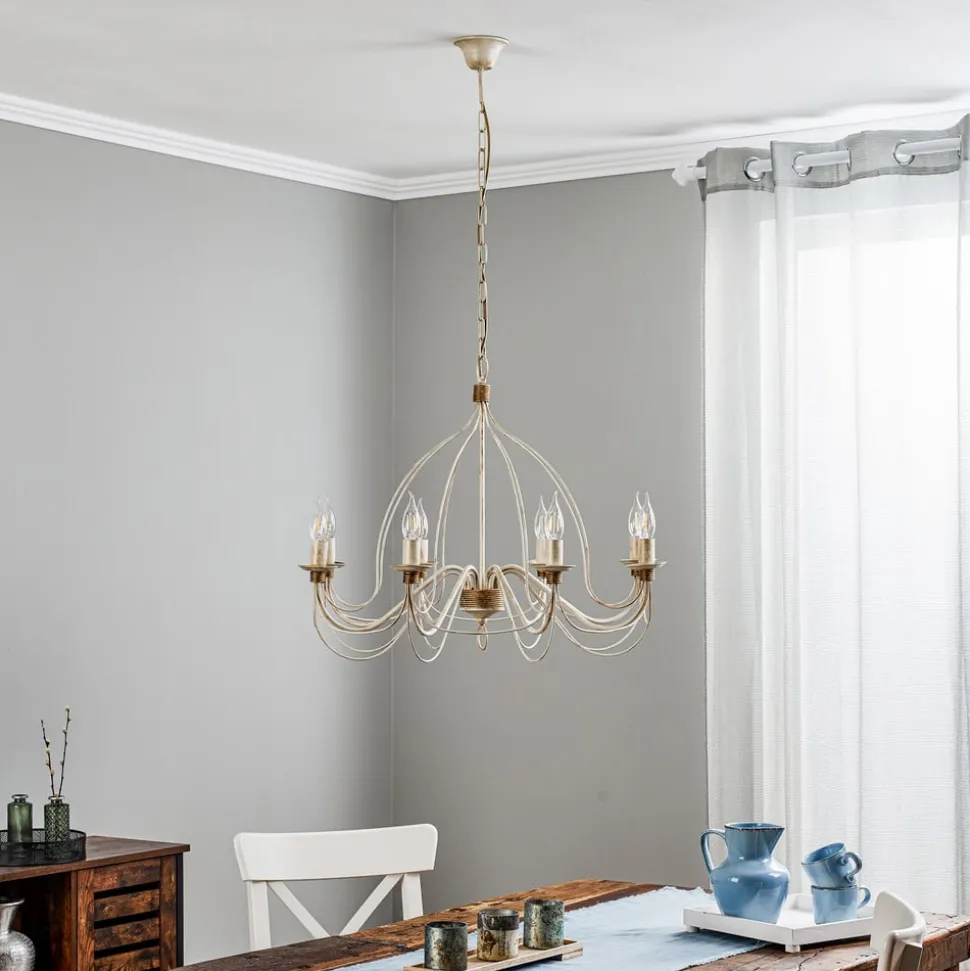 Kroonluchter FILO 8-lichts, wit-antiek