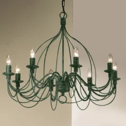 Kroonluchter FILO, 8-lichts, groen-antiek