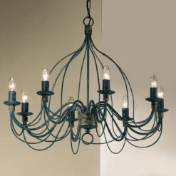 Kroonluchter FILO, 8-lichts, blauw-zwart