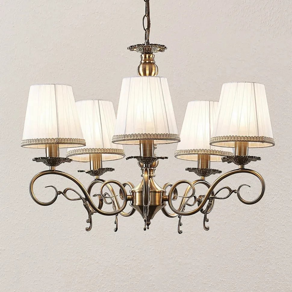 Kroonluchter Finnick, kleur antiek messing, 5-lamps, E14