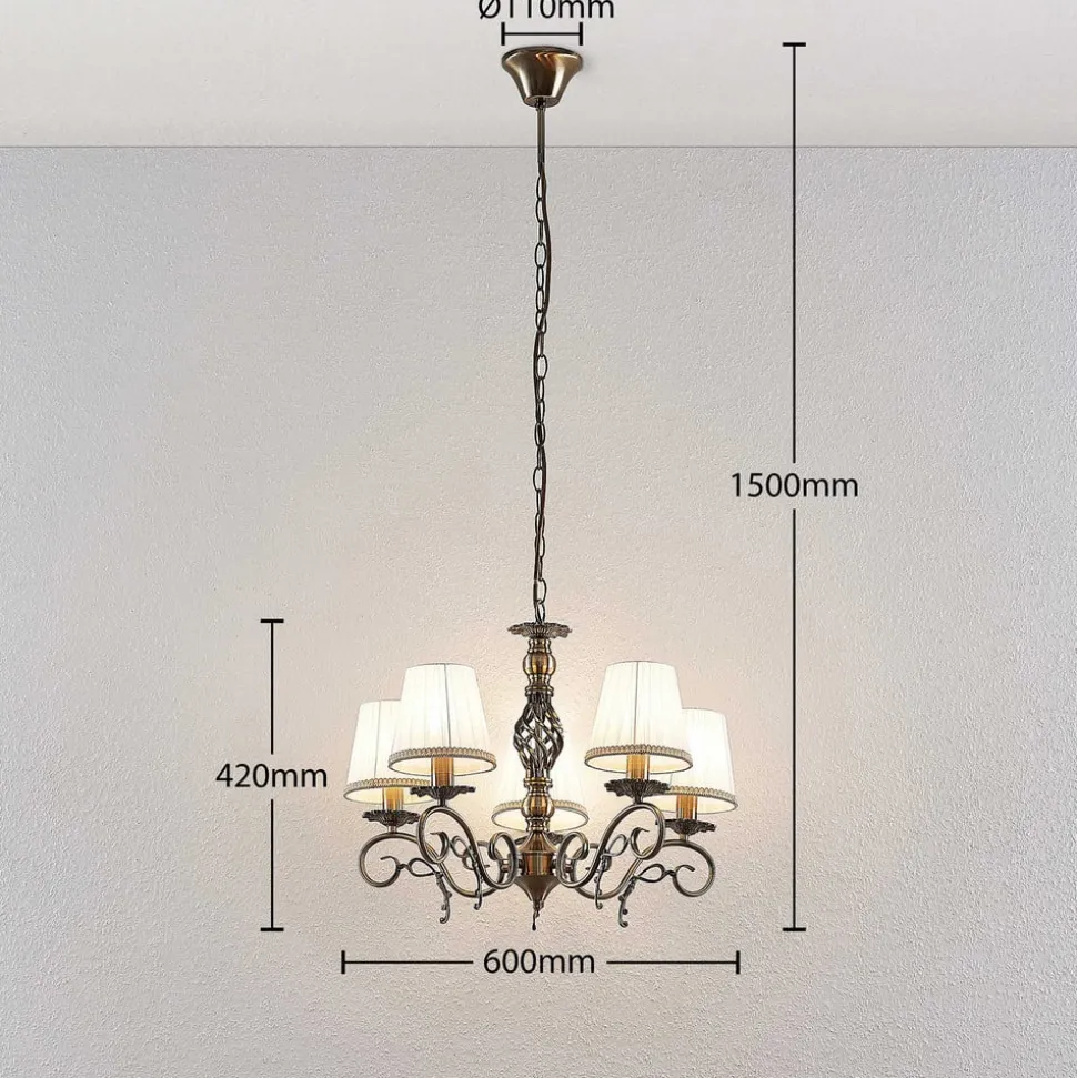 Kroonluchter Finnick, kleur antiek messing, 5-lamps, E14