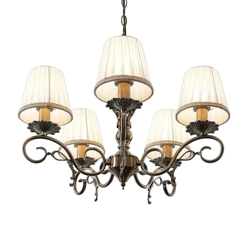 Kroonluchter Finnick, kleur antiek messing, 5-lamps, E14