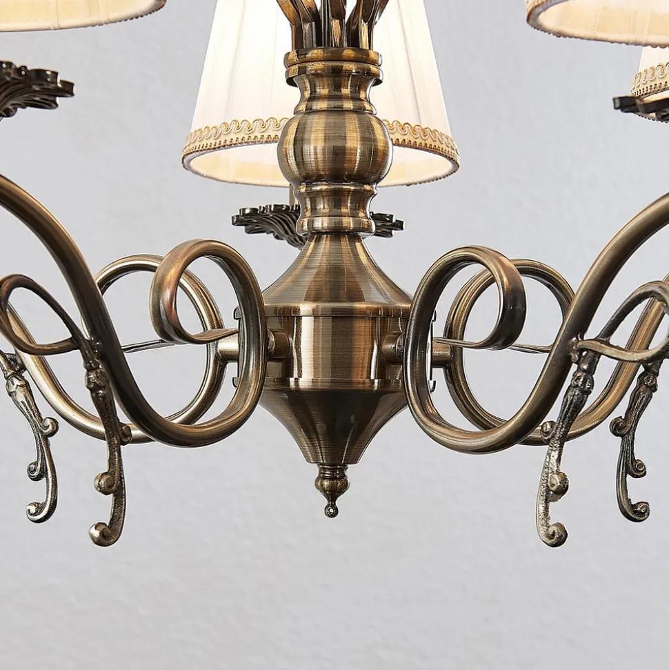 Kroonluchter Finnick, kleur antiek messing, 5-lamps, E14