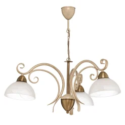 Kroonluchter Flora, drie glazen kappen, wit/messing