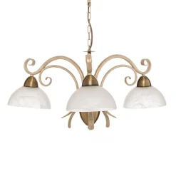 Kroonluchter Flora, drie glazen kappen, wit/messing