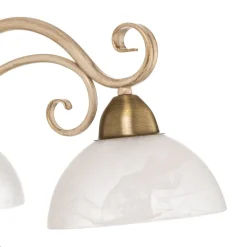 Kroonluchter Flora, drie glazen kappen, wit/messing