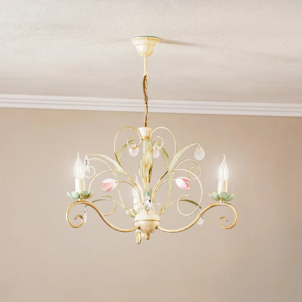 Kroonluchter Florina met bloemmotief, 3-lamps