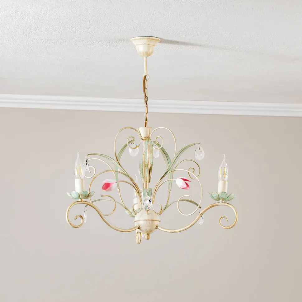 Kroonluchter Florina met bloemmotief, 3-lamps