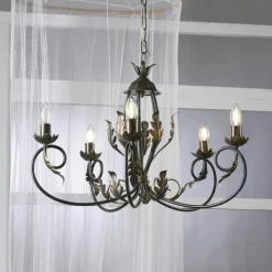 Kroonluchter Gretel, 5-lamps, bronskleurig, metaal, E14