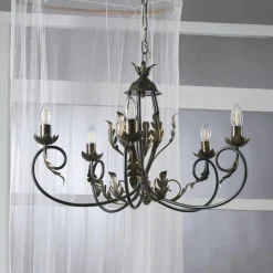 Kroonluchter Gretel, 5-lamps, bronskleurig, metaal, E14