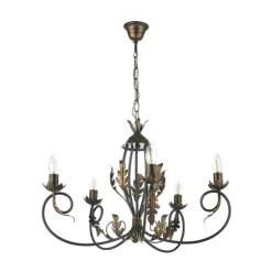 Kroonluchter Gretel, 5-lamps, bronskleurig, metaal, E14