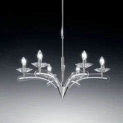 Kroonluchter ICARO, 6-lichts m. kristalglas, chroo