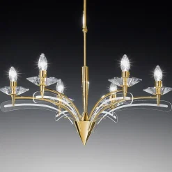 Kroonluchter ICARO, 6-lichts met kristalglas, goud