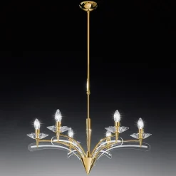 Kroonluchter ICARO, 6-lichts met kristalglas, goud