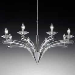 Kroonluchter ICARO m. kristalglas, 8-lichts, chroo