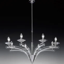 Kroonluchter ICARO m. kristalglas, 8-lichts, chroo