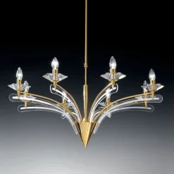 Kroonluchter ICARO met kristalglas, 8-lichts, goud