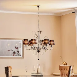 Kroonluchter Jacqueline, 6-lamps, zwart