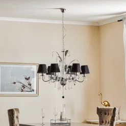 Kroonluchter Jacqueline, 6-lamps, zwart