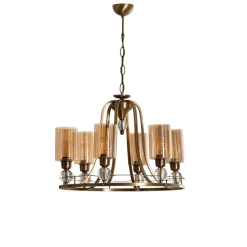 Kroonluchter Jadina, goud antiek, 6-lamps, Ø 62 cm metaal/glas