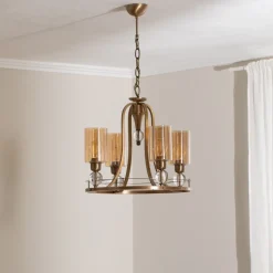 Kroonluchter Jadina, goud antiek, 4-lamps, Ø 50 cm metaal/glas