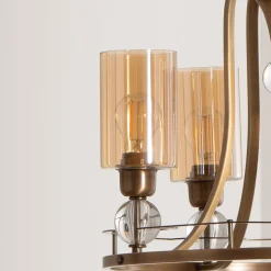 Kroonluchter Jadina, goud antiek, 4-lamps, Ø 50 cm metaal/glas