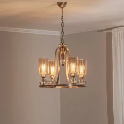 Kroonluchter Jadina, goud antiek, 4-lamps, Ø 50 cm metaal/glas