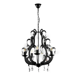 Kroonluchter Jane metaal zwart 5-lamps kristal