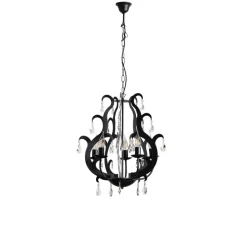 Kroonluchter Jane metaal zwart 5-lamps kristal