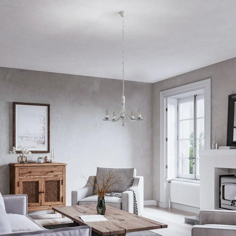 Kroonluchter Kandela, 5-lamps, wit