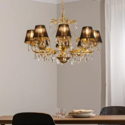 Kroonluchter Karen 8-lamps goud/zwart