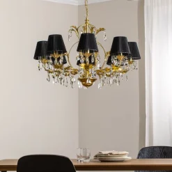 Kroonluchter Karen 8-lamps goud/zwart