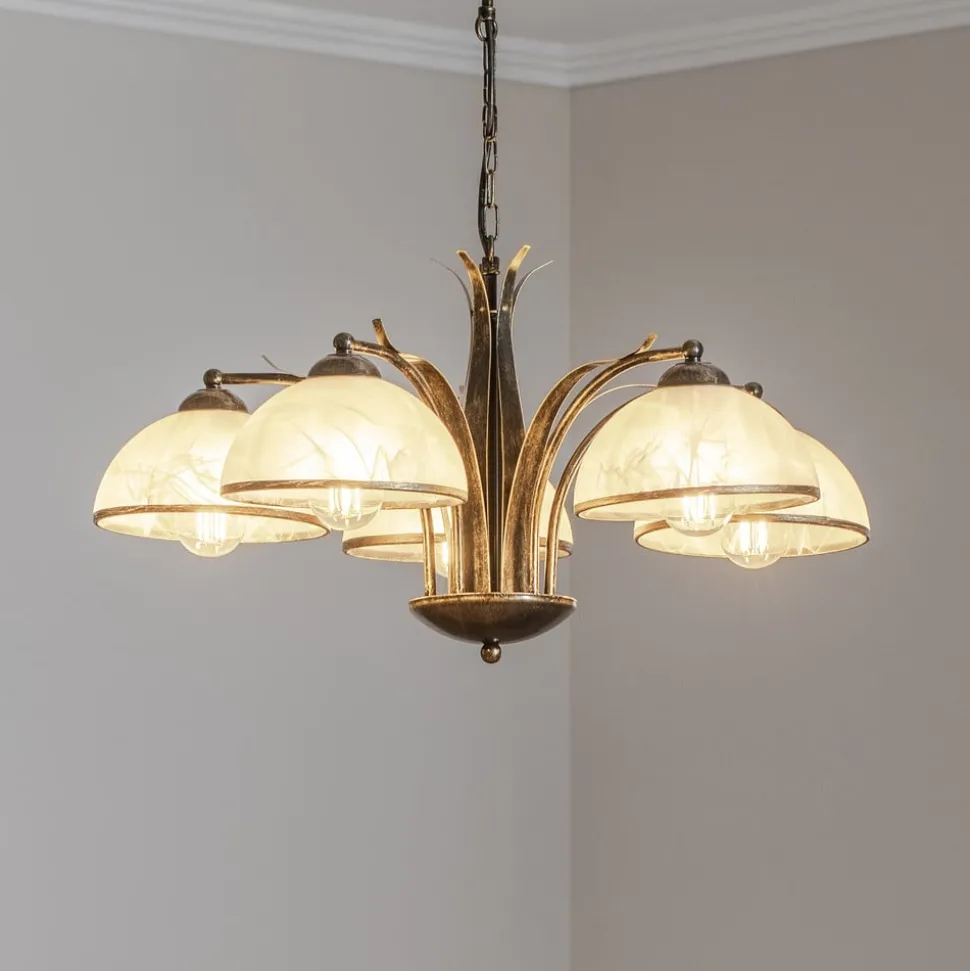 Kroonluchter Korfu, 5-lamps, Ø 68 cm, goudkleurig antiek