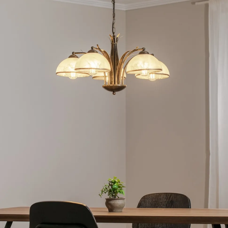 Kroonluchter Korfu, 5-lamps, Ø 68 cm, goudkleurig antiek