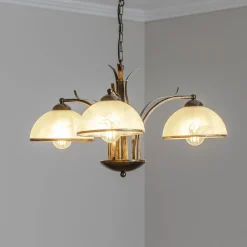 Kroonluchter Korfu, 3-lamps, goudkleurig antiek, Ø 68 cm