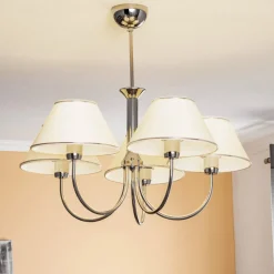 Kroonluchter Londen chroom/crème, 5-lamps