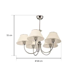Kroonluchter Londen chroom/crème, 5-lamps