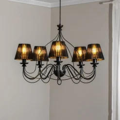 Kroonluchter Loris in zwart, 5-lamps