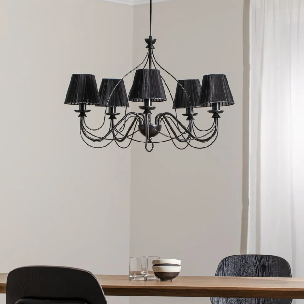 Kroonluchter Loris in zwart, 5-lamps