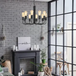 Kroonluchter Malou, 10-lamps, zwart