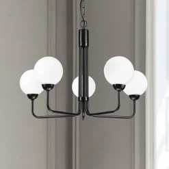 Kroonluchter Malou met glazen kappen, 5-lamps