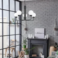 Kroonluchter Malou met glazen kappen, 5-lamps